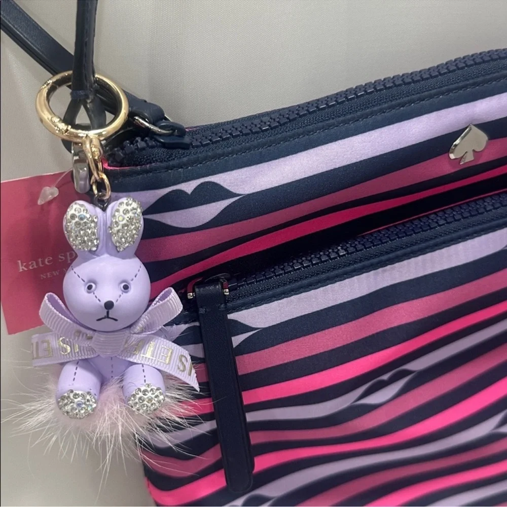 WHITE Bunny Pom Pom Keychain Bag Charm -